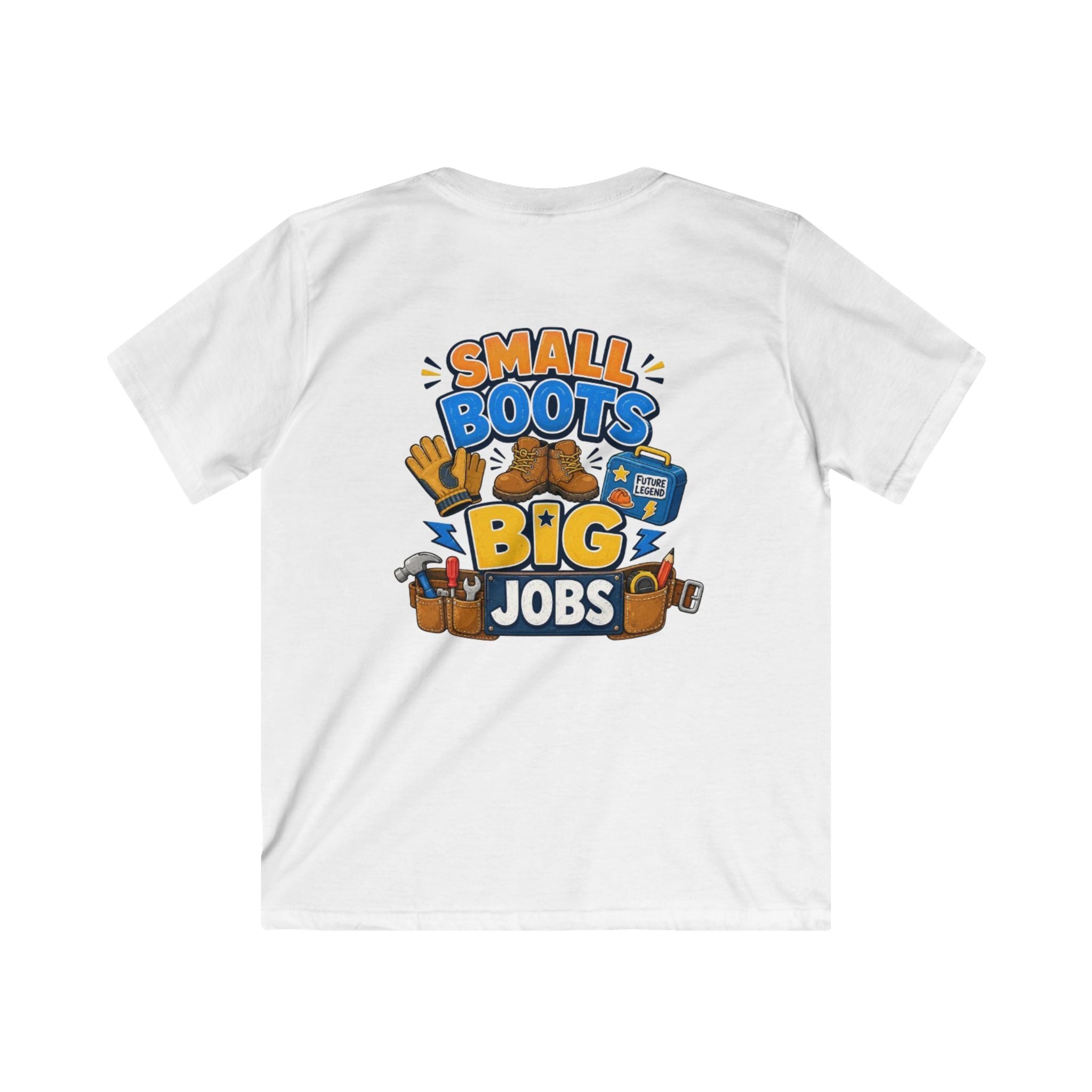Kids Tee — "Small Boots Big Jobs" Construction Graphic Shirt for Young Builders