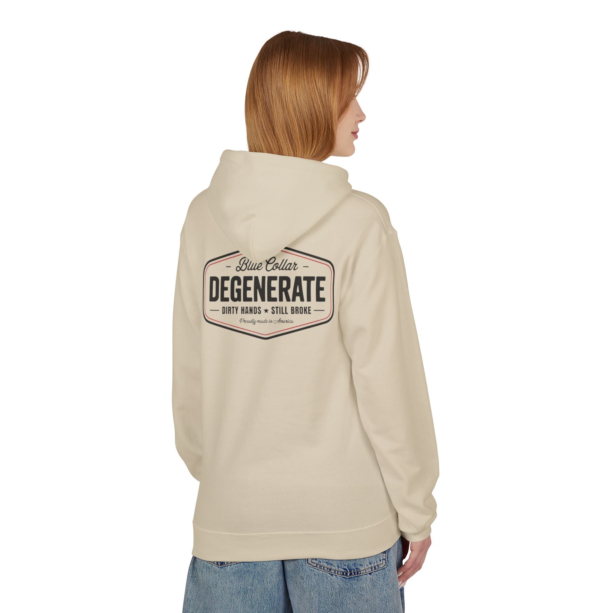 Blue Collar Degenerate Hoodie – "Dirty Hands • Still Broke" Workwear Pullover