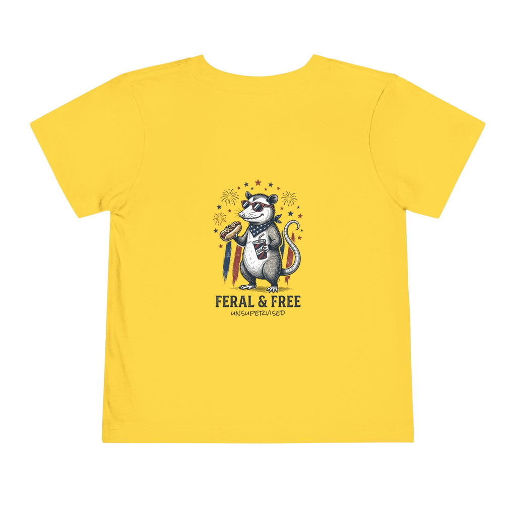 Toddler Tee — "Feral & Free" Raccoon 4th of July Patriotic Shirt