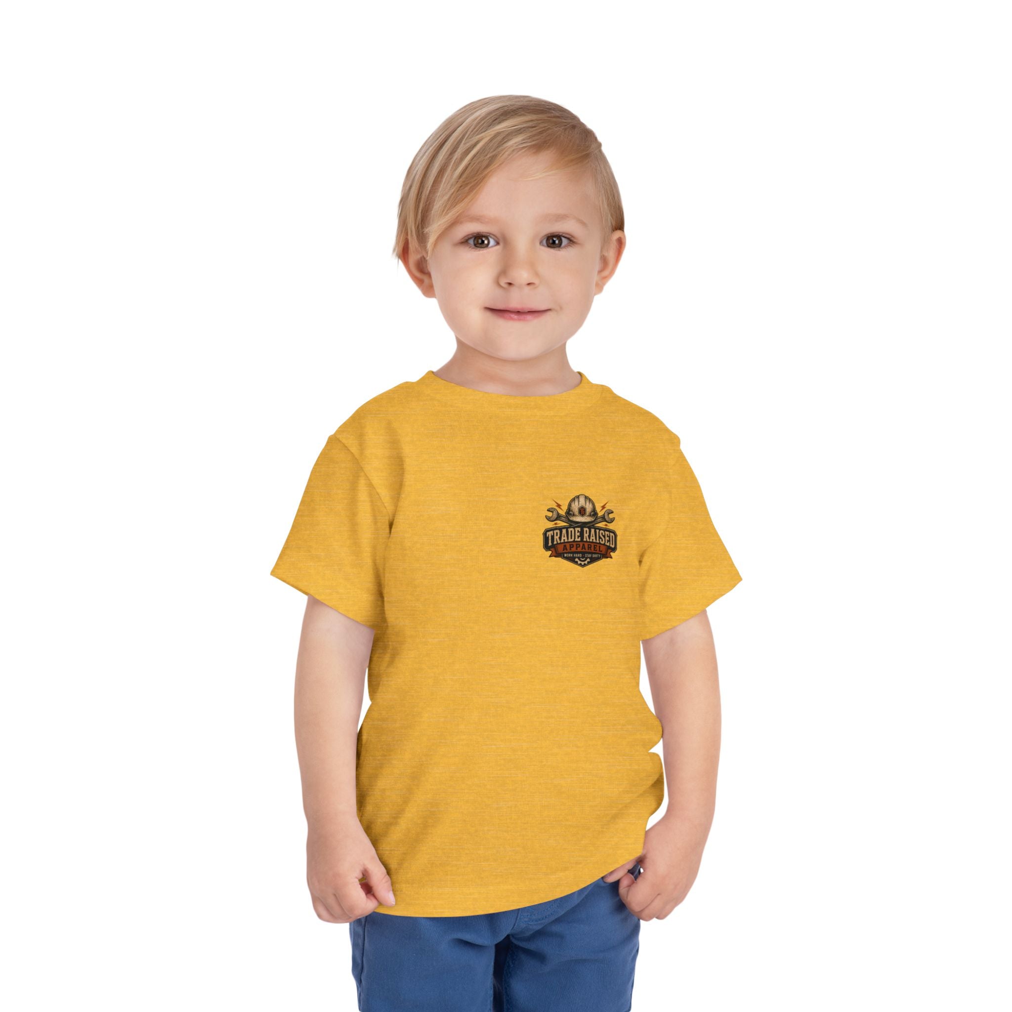 Toddler Tee — "Raised in the Trades" Blue Collar Kid Shirt