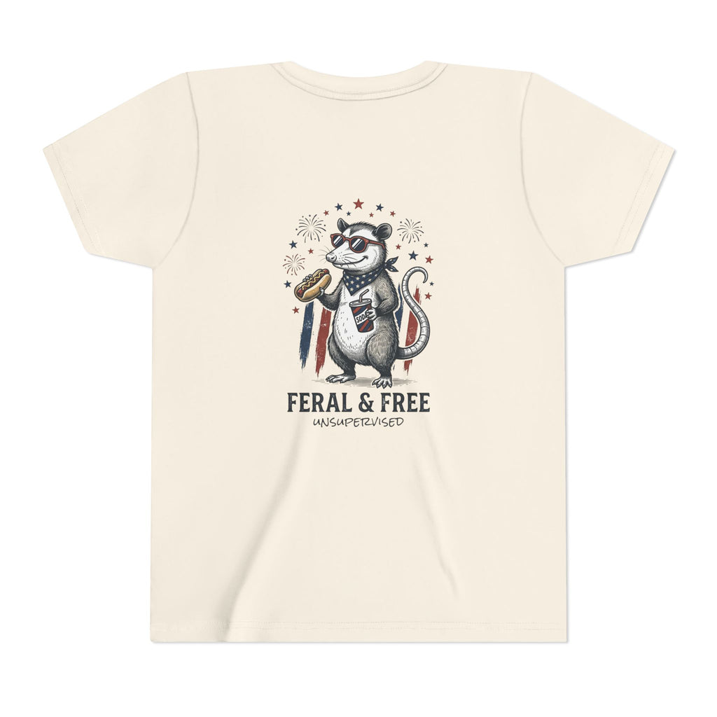 Youth Tee — "Feral & Free" Patriotic Possum Kids' Short Sleeve T-Shirt