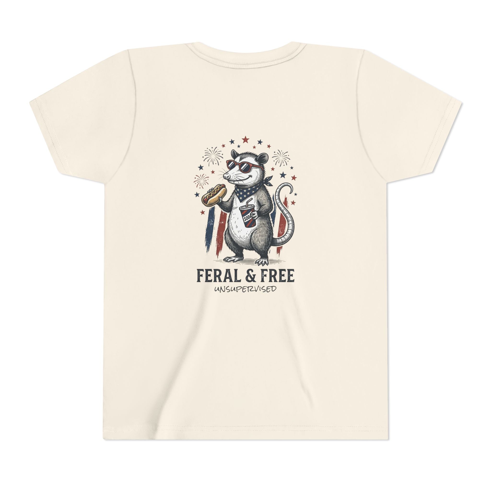 Youth Tee — "Feral & Free" Patriotic Possum Kids' Short Sleeve T-Shirt