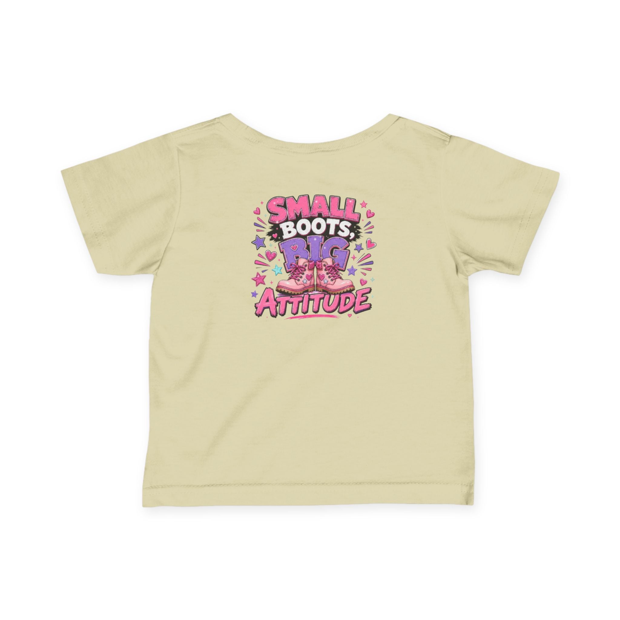 Infant Tee — "Small Boots Big Attitude" Cute Baby Boot Graphic Shirt