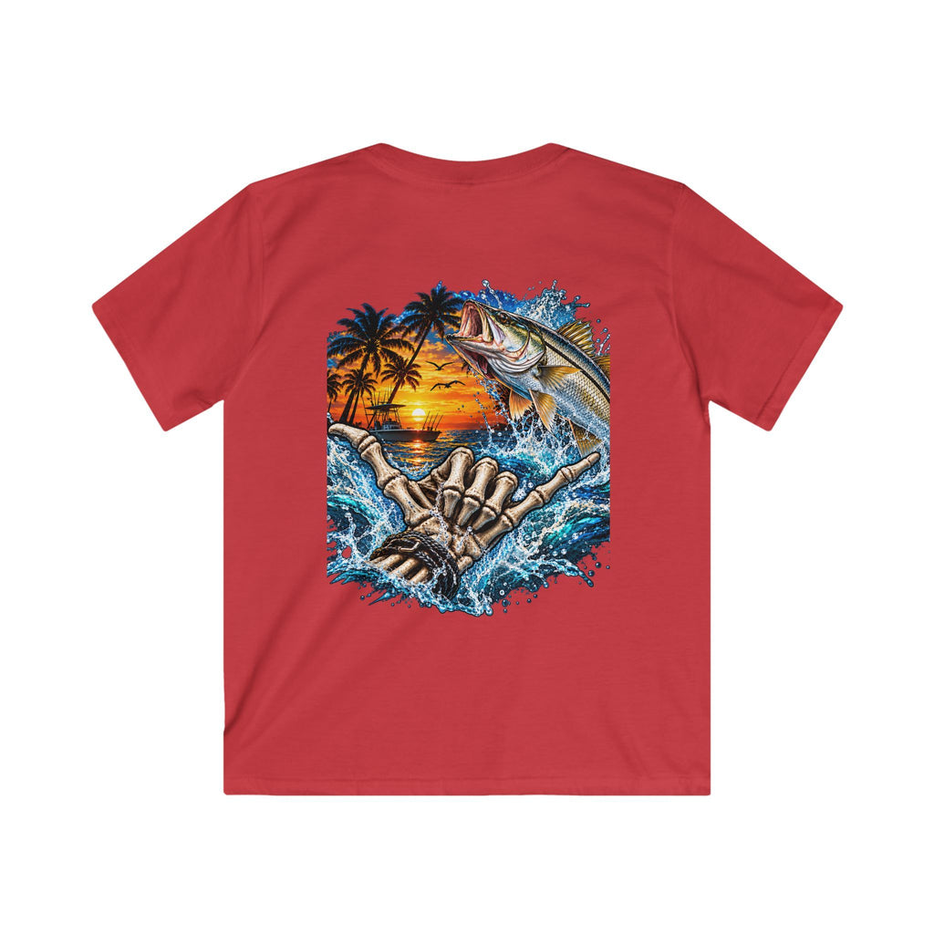 Kids Tee — Tropical Fishing Sunset Graphic (Back) with Small Front Logo