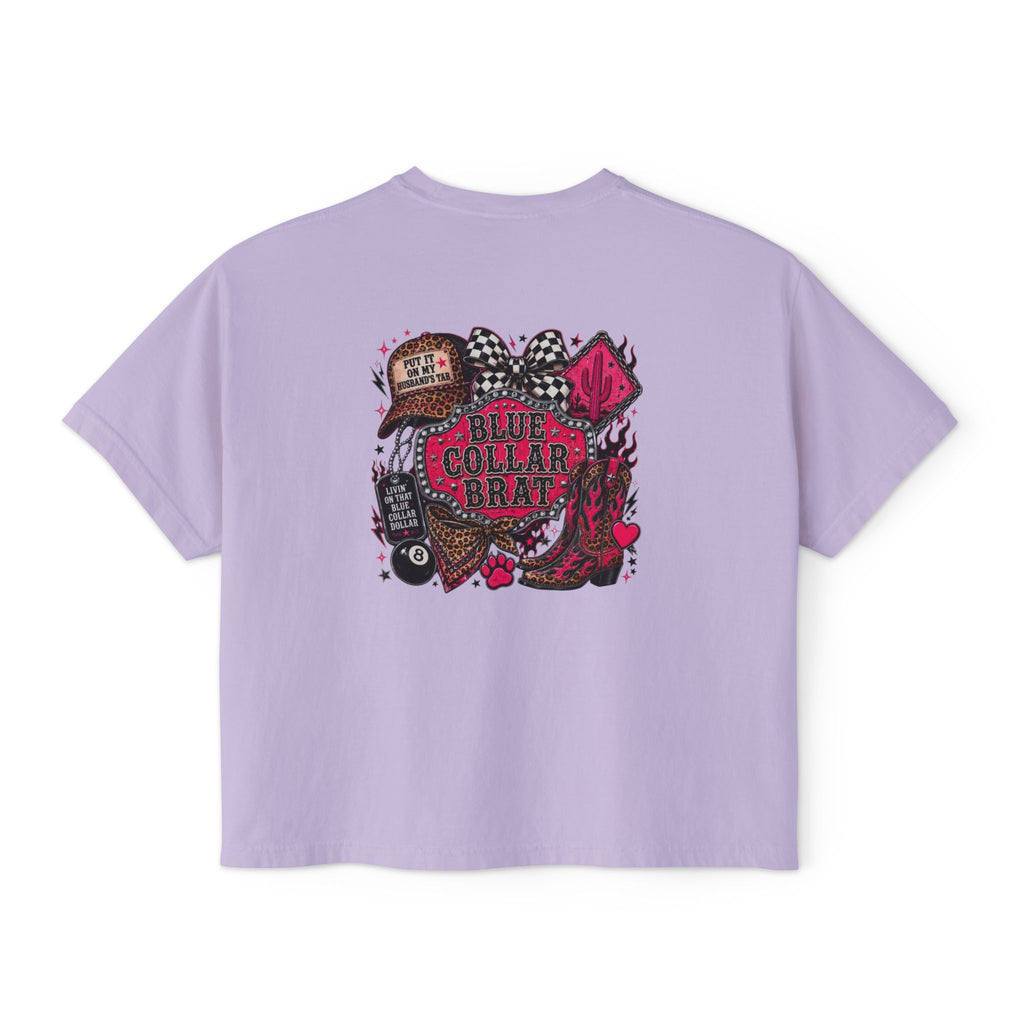 Blue Collar Brat Women's Boxy Tee — Retro Workwear Graphic Crop T-Shirt