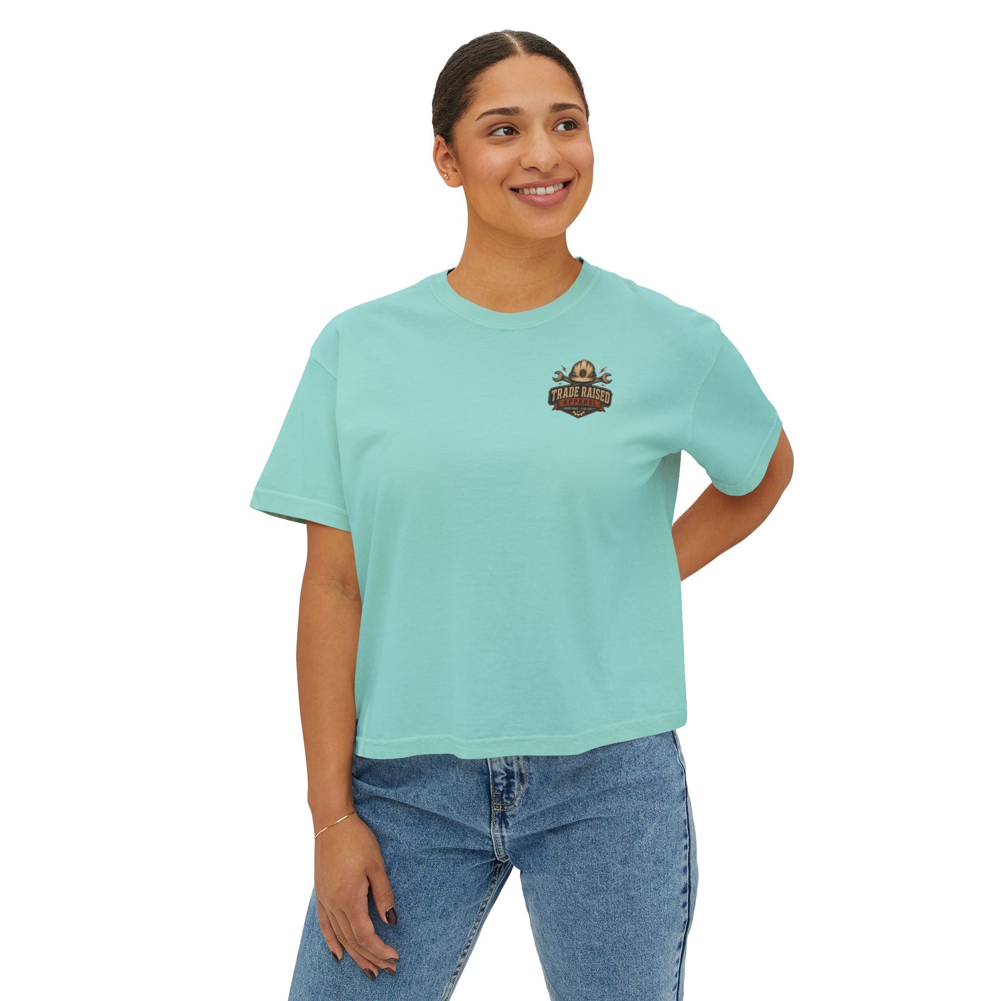 Blue Collar Wife Boxy Tee — "Built Tough, Love Hard" Vintage Worker Wife Shirt