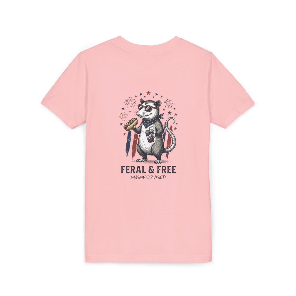 Youth Tee — "Feral & Free" Patriotic Possum Kids' Short Sleeve T-Shirt