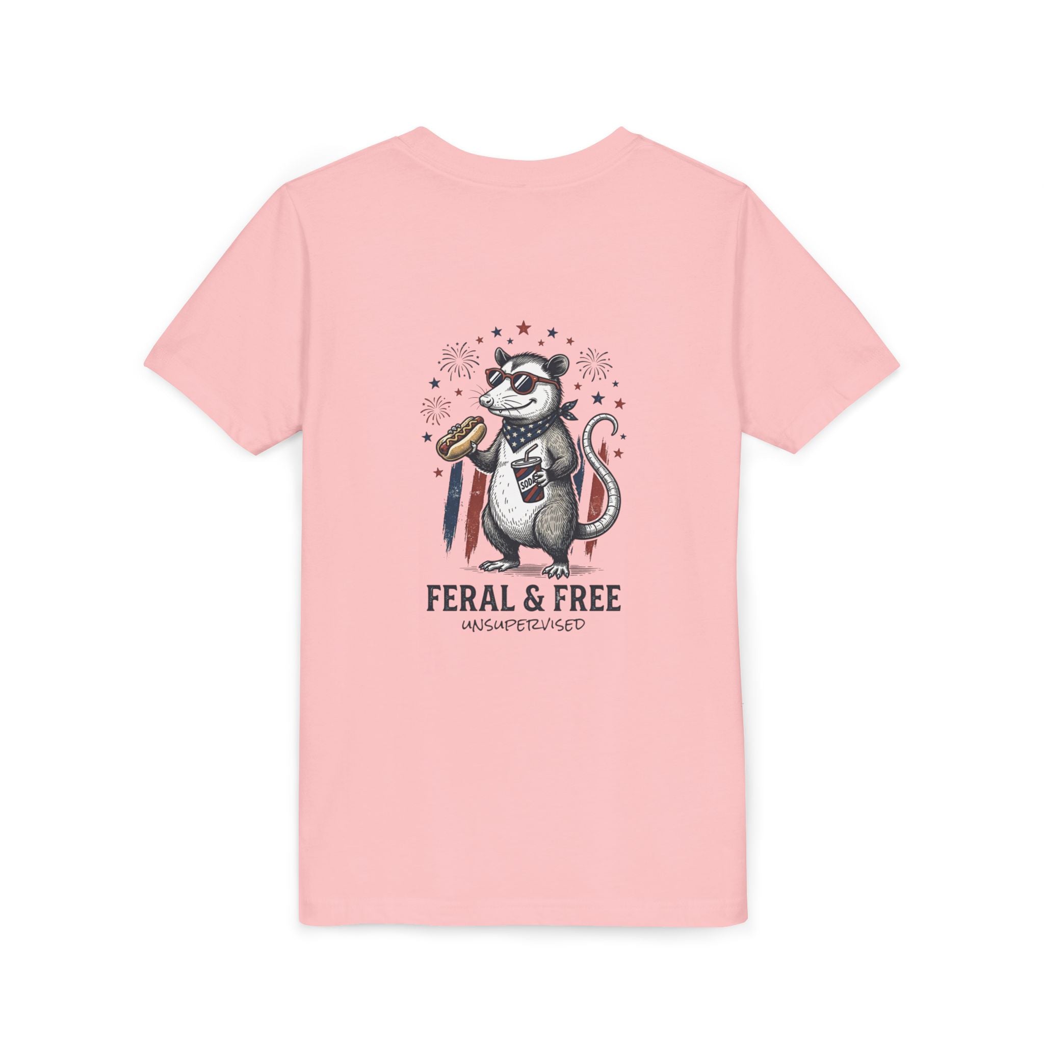 Youth Tee — "Feral & Free" Patriotic Possum Kids' Short Sleeve T-Shirt