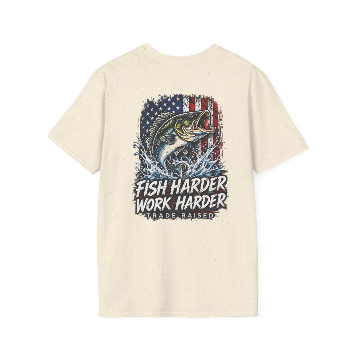 Fish Harder Work Harder T-Shirt — American Flag Bass Fishing Tee