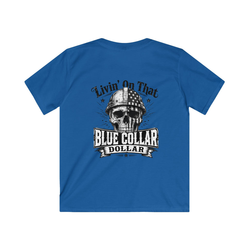 Kids Tee — "Livin' On That Blue Collar Dollar" Vintage Skull Workwear Shirt
