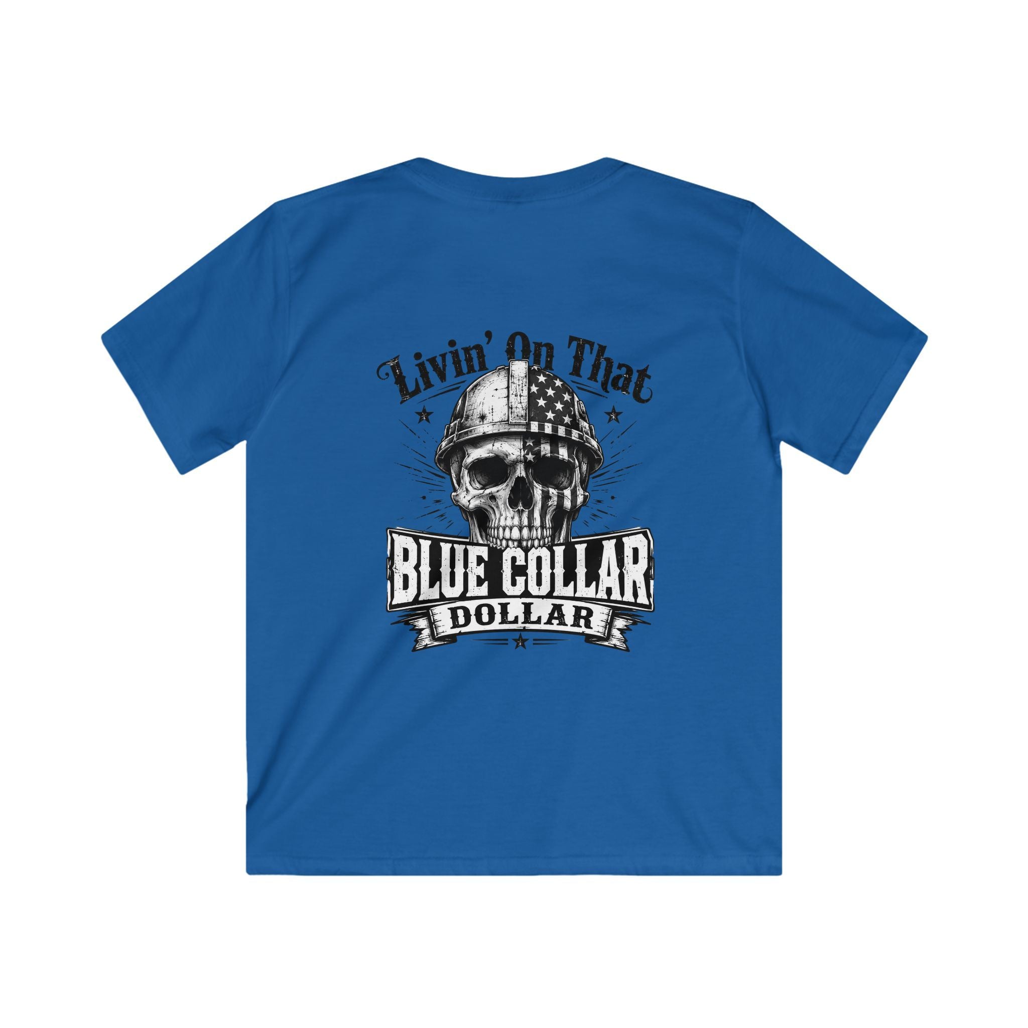 Kids Tee — "Livin' On That Blue Collar Dollar" Vintage Skull Workwear Shirt