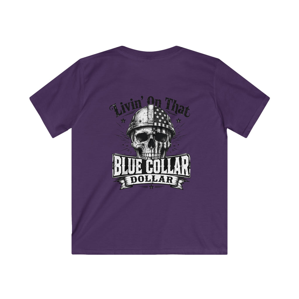 Kids Tee — "Livin' On That Blue Collar Dollar" Skull Workwear Graphic