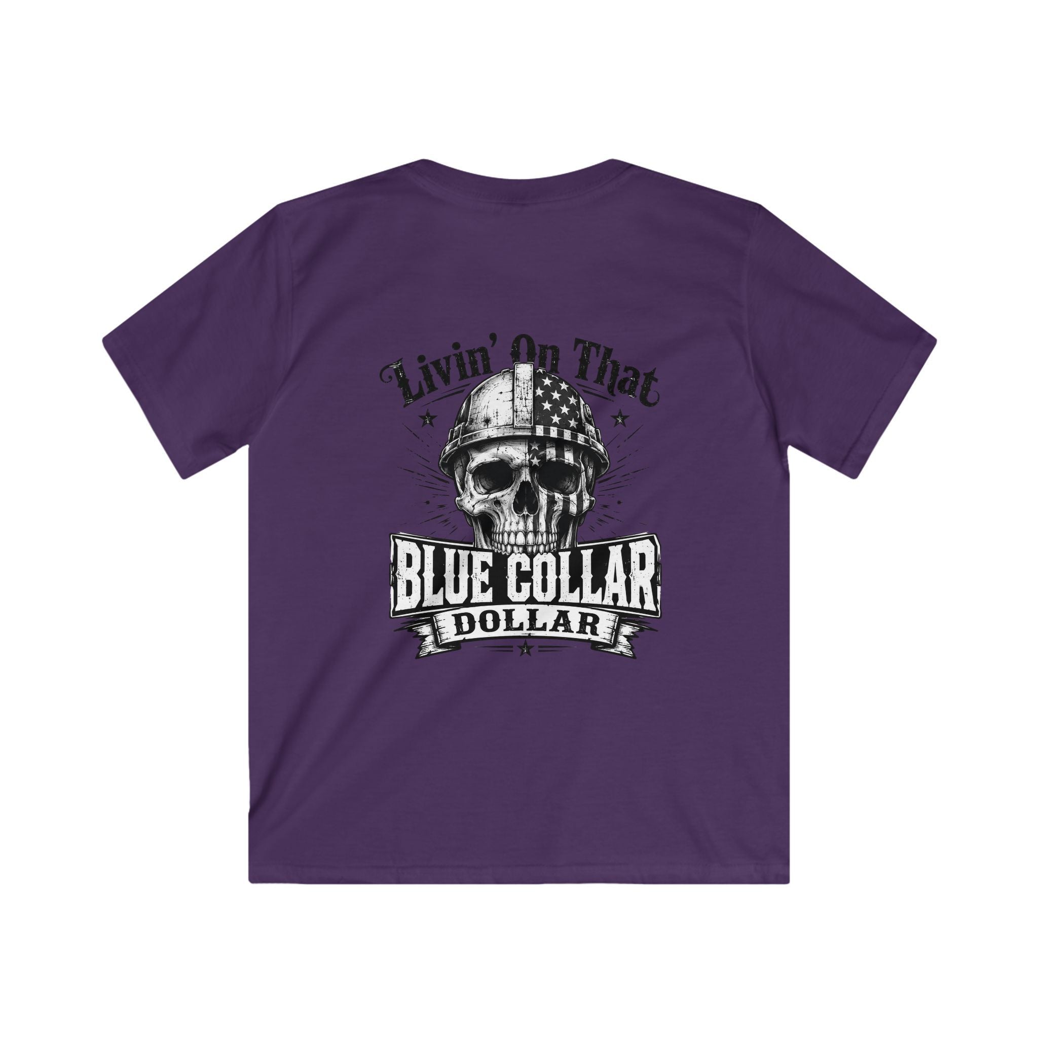 Kids Tee — "Livin' On That Blue Collar Dollar" Skull Workwear Graphic